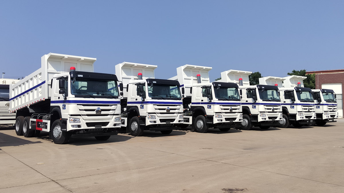 عميل سعودي يتفقد شاحنة قلابة من طراز HOWO سعة 20 طنًا